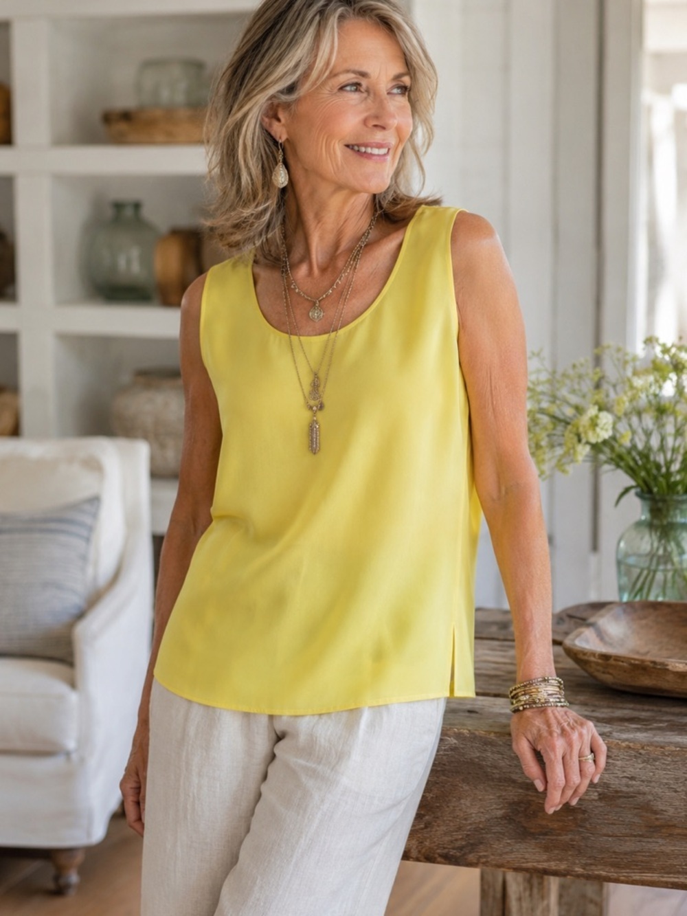Jami's Womens Silk Tank Top Size 16 Yellow NWT Sleeveless Blouse 100% Silk
